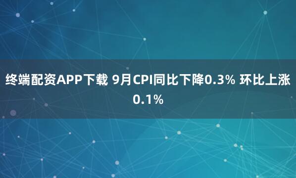 终端配资APP下载 9月CPI同比下降0.3% 环比上涨0.1%
